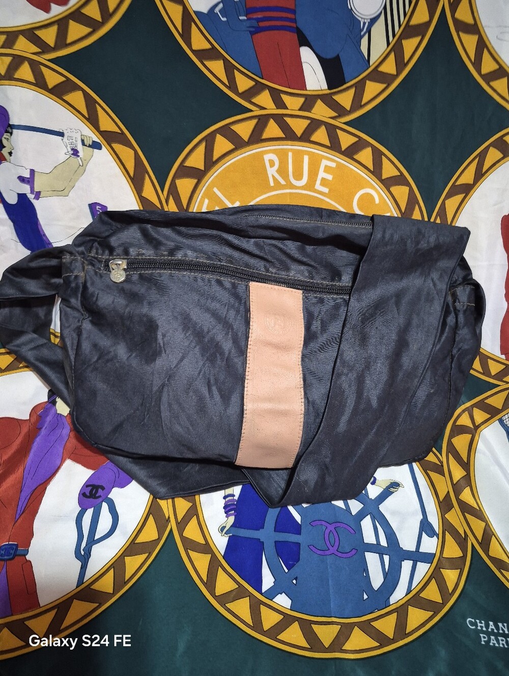 Vintage FENDI  Black Crossbody Sling Bag with Tan Accent
